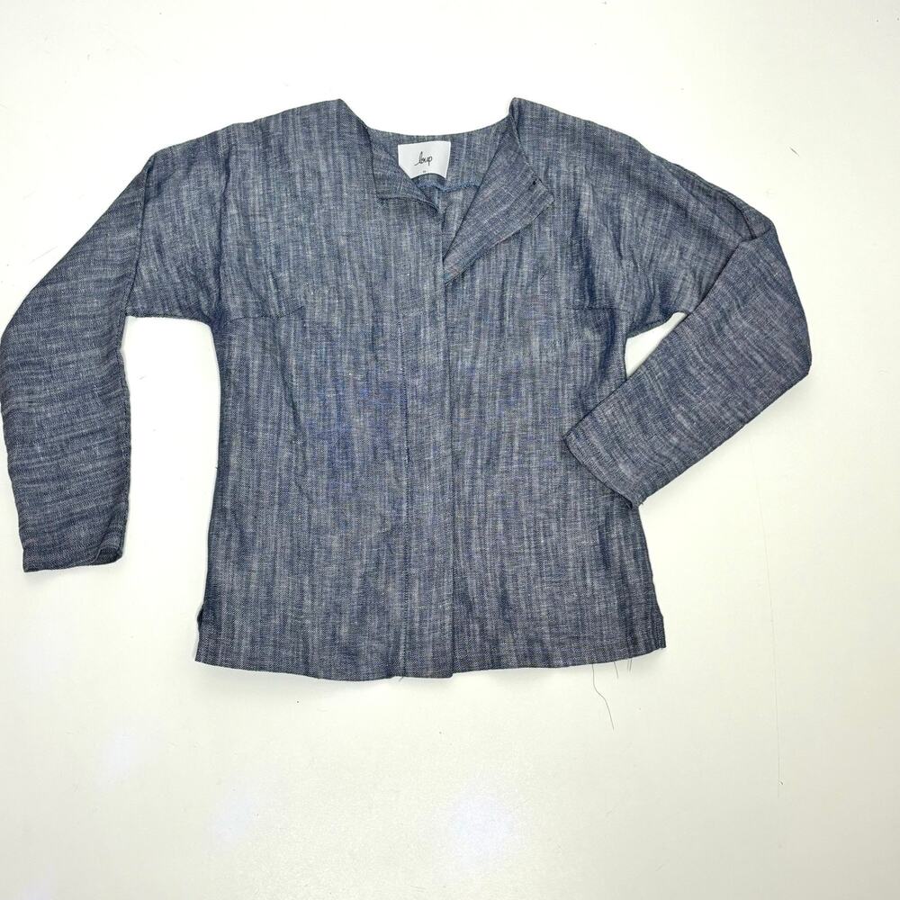 Loup Lila Blue Chambray Linen Blend Button Down Top XS